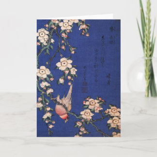 Weeping Cherry and Bullfinch, Hokusai Card