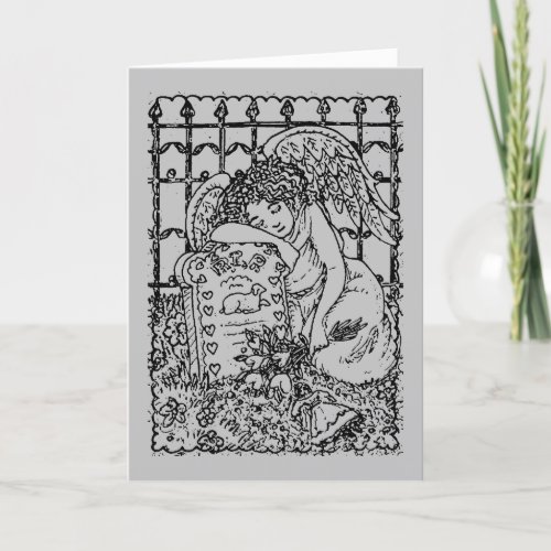 WEEPING GUARDIAN ANGEL CEMETERY MOURNING SYMPATHY CARD