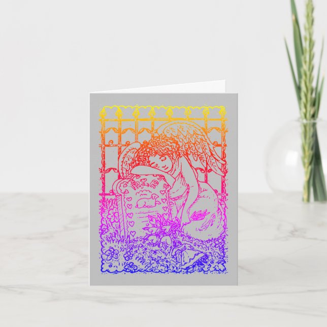 WEEPING GUARDIAN ANGEL, CEMETERY MOURNING SYMPATHY CARD (Front)