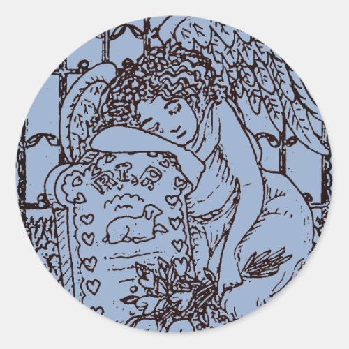 WEEPING GUARDIAN ANGEL CEMETERY MOURNING SYMPATHY CLASSIC ROUND STICKER