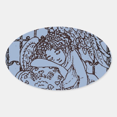 WEEPING GUARDIAN ANGEL CEMETERY MOURNING SYMPATHY OVAL STICKER