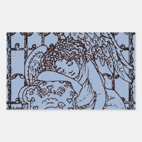 WEEPING GUARDIAN ANGEL CEMETERY MOURNING SYMPATHY RECTANGULAR STICKER