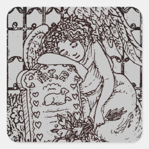 WEEPING GUARDIAN ANGEL, CEMETERY MOURNING SYMPATHY SQUARE STICKER