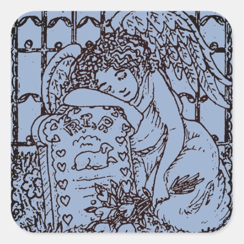 WEEPING GUARDIAN ANGEL CEMETERY MOURNING SYMPATHY SQUARE STICKER