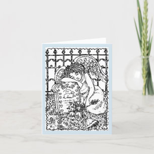 WEEPING GUARDIAN ANGEL, CEMETERY NOTE CARD Blank