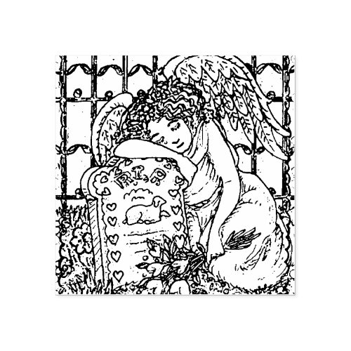 WEEPING GUARDIAN ANGEL CEMETERY RUBBER STAMP
