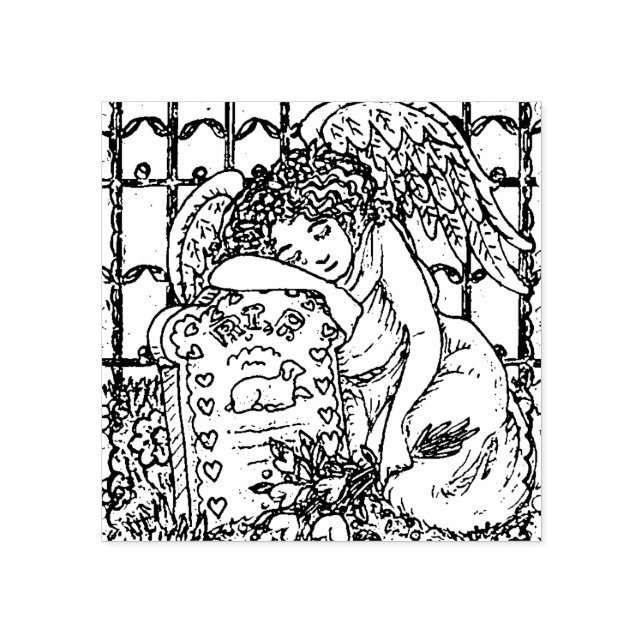 WEEPING GUARDIAN ANGEL, CEMETERY RUBBER STAMP (Imprint)
