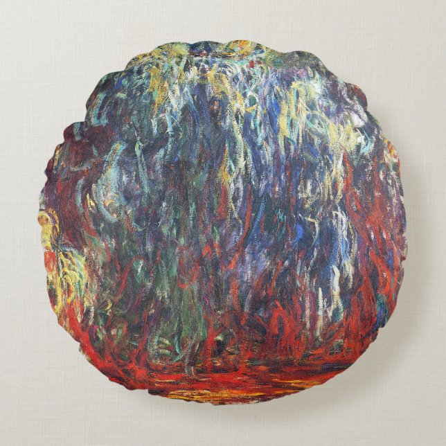 Weeping Willow at Giverny (by Claude Monet) Round Pillow (Front)