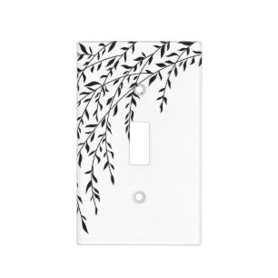 Weeping Willow Black White Branch Leaves Tree Light Switch Cover
