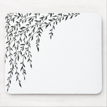 Weeping Willow Black White Branch Leaves Tree Mouse Pad by SterlingMoon at Zazzle