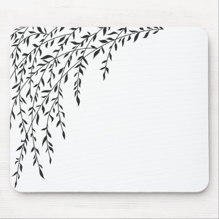 Weeping Willow Black White Branch Leaves Tree Mouse Pad