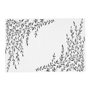 Weeping Willow Black White Branch Leaves Tree Placemat