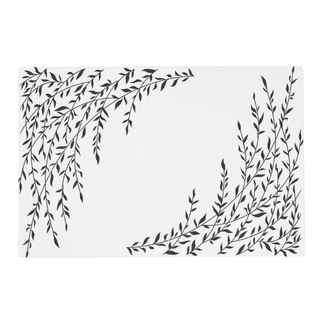 Weeping Willow Black White Branch Leaves Tree Placemat (Front)
