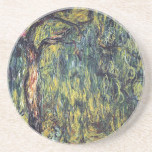 Weeping Willow by Claude Monet, Vintage Fine Art Sandstone Coaster