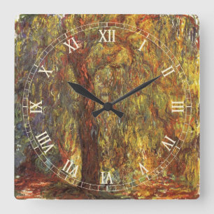 Weeping Willow by Claude Monet, Vintage Fine Art Square Wall Clock