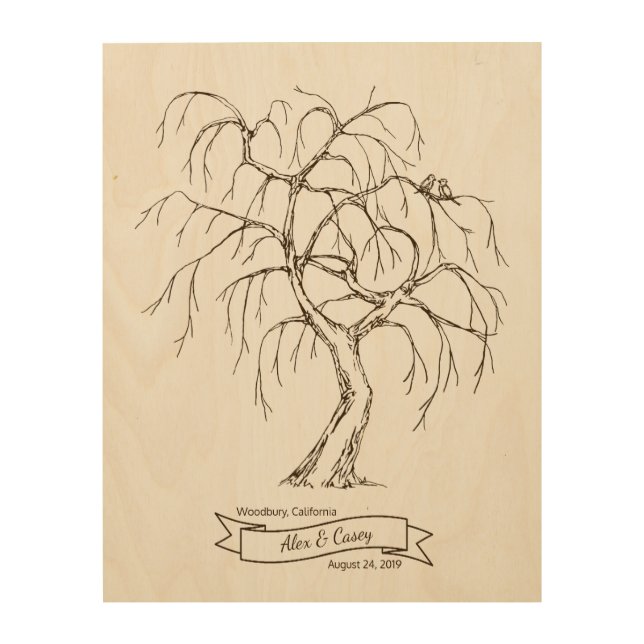 Weeping Willow Fingerprint Tree Wood Wall Decor (Front)