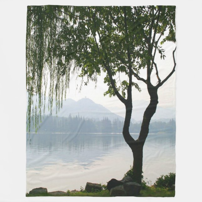 Weeping Willow Mountain View Fleece Blanket (Front)