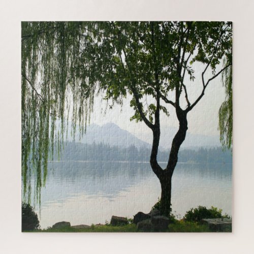 Weeping Willow Mountain View Jigsaw Puzzle