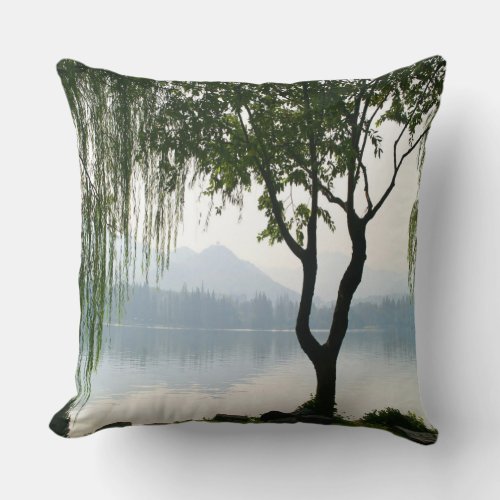 Weeping Willow Mountain View Throw Pillow