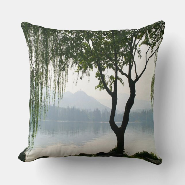 Weeping Willow Mountain View Throw Pillow (Front)