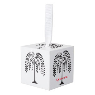 Weeping Willow Silhouette Thunder_Cove Cube Ornament