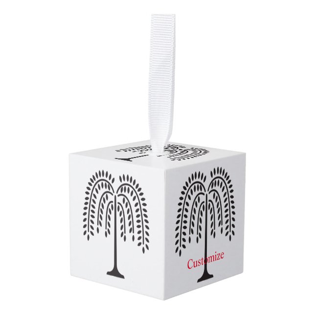 Weeping Willow Silhouette Thunder_Cove Cube Ornament (Front Angled)