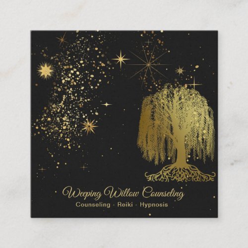 *~* Weeping Willow Tree Gold Universe Cosmic Square Business Card