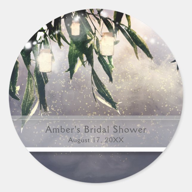 Weeping Willow Tree & Mason Jar Lights Party Favor Classic Round Sticker (Front)