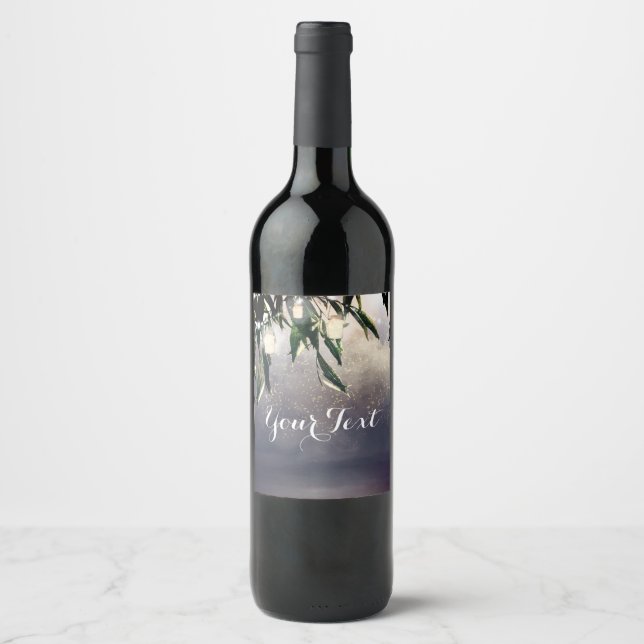 Weeping Willow Tree & Mason Jar Lights Wine Label (Front)