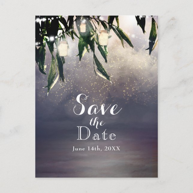 Weeping Willow Tree & Mason Jar Save the Date Announcement Postcard (Front)