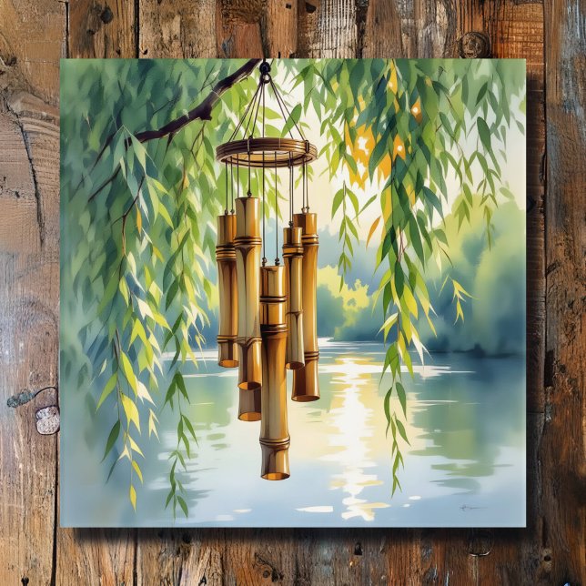 Weeping Willow, Windchimes and Lake Acrylic Print (Creator Uploaded)