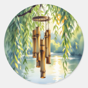Weeping Willow, Windchimes and Lake Classic Round Sticker