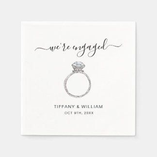 We'er Engaged Elegant Silver ring engagement party Napkins