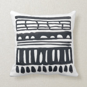 Weft I Modern Black Watercolor Throw Pillow