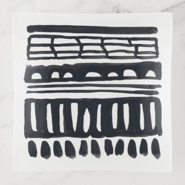 Weft I | Modern Black Watercolor Trinket Tray (Front)