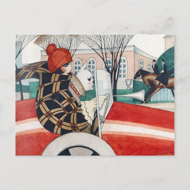 Wegener - Girl and Pug in an Automobile Postcard (Front)