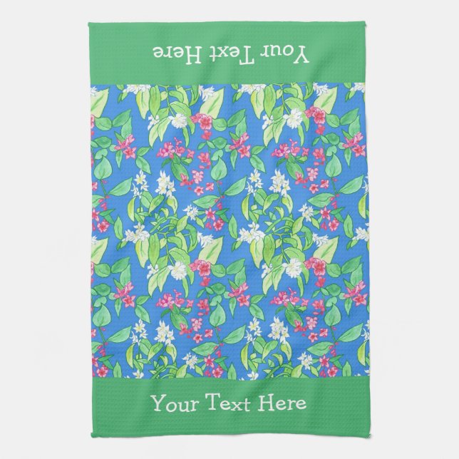 Weigela and Mock Orange Spring Blossoms on Blue Towel (Vertical)
