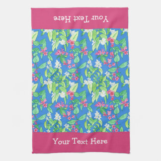 Weigela and Philadelphus Spring Blossoms on Blue Kitchen Towel