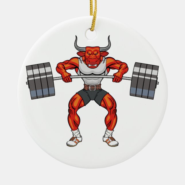 weight lifting bull 2 ceramic ornament (Front)