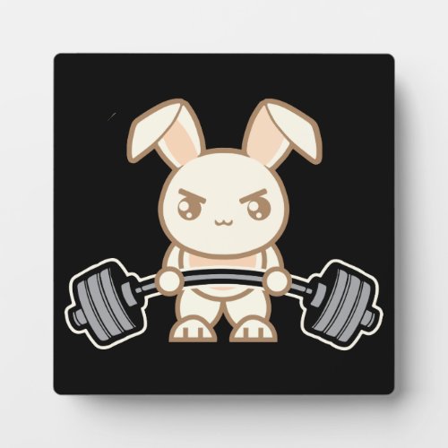 Weight Lifting Bunny Cartoon _ Cute Anime Workout Plaque