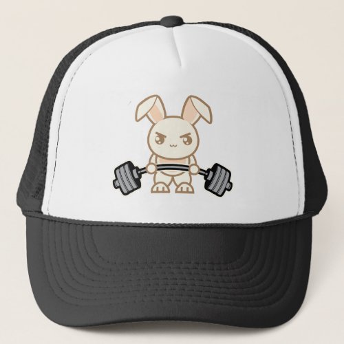 Weight Lifting Bunny Cartoon _ Cute Anime Workout Trucker Hat