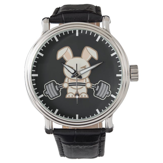 Weight Lifting Bunny Cartoon - Cute Anime Workout Watch (Front)