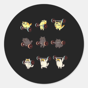 Weight Lifting Cat Funny Gym Gift Tee Classic Round Sticker