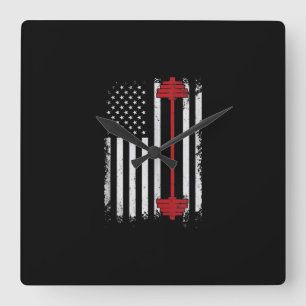 Weight Lifting Flat Gifts Workout, Gym Lover Square Wall Clock