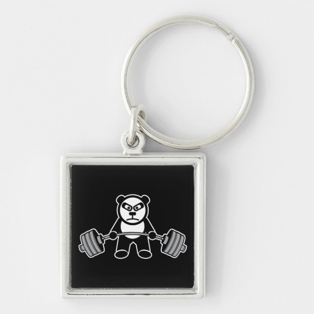 Weight Lifting Panda Bear Anime Cartoon - Workout Keychain (Front)