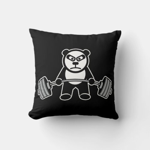 Weight Lifting Panda Bear Anime Cartoon _ Workout Throw Pillow