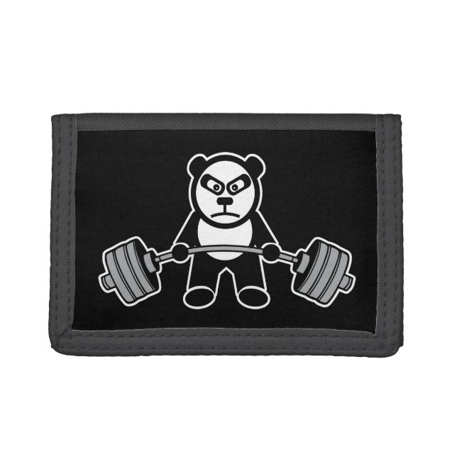 Weight Lifting Panda Bear Anime Cartoon - Workout Trifold Wallet (Front)