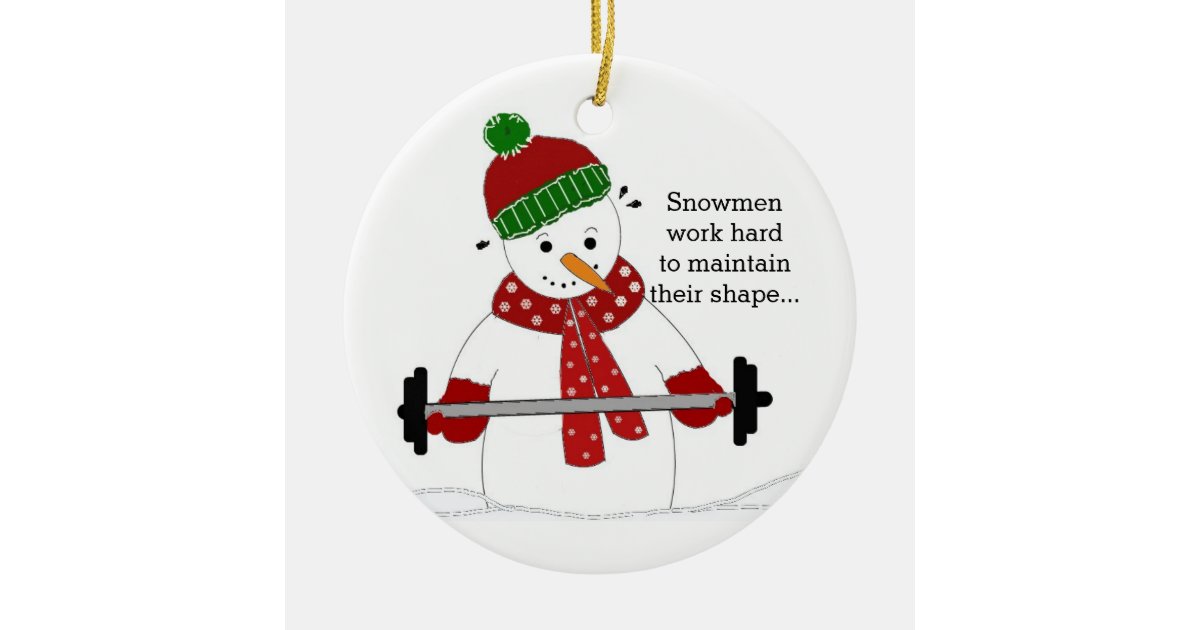Weight Lifting Snowman Ceramic Ornament