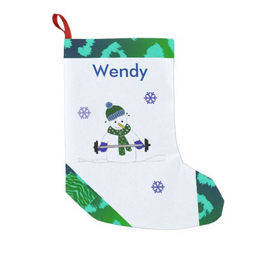 Weight Lifting Snowman Small Christmas Stocking