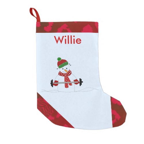 Weight Lifting Snowman Small Christmas Stocking